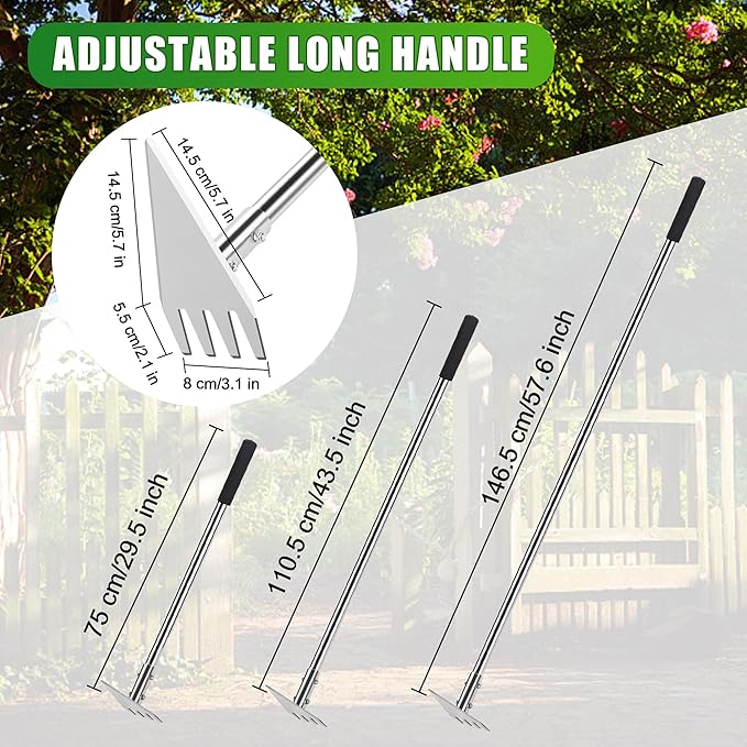 Dual Headed Hoe Garden Tool, 29.5"-57.7" Adjustable Long Handle Weed Puller Tool, Stainless Steel Hoe Cultivator and Weed Rake Gardening Tool, for Gardening Planting, Weeding, Digging, Loosening Soil