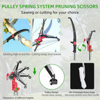 Manual Pole Saw for Tree Trimming, 27 FT Manual tree purner with 8 Fiberglass Handles, Sharp steel Blade and Scissors, Easy to Carry and Extendable Design for Tree Maintenance, Green
