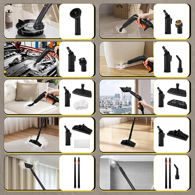 Dyna-Living Steam Cleaner 1800W Steamer for Cleaning 5 Bar Steamer Cleaner for Car Detailing 320°F High Temperature High Pressure Steamer for Carpets Floor with 1.8 L Inner Water Tank