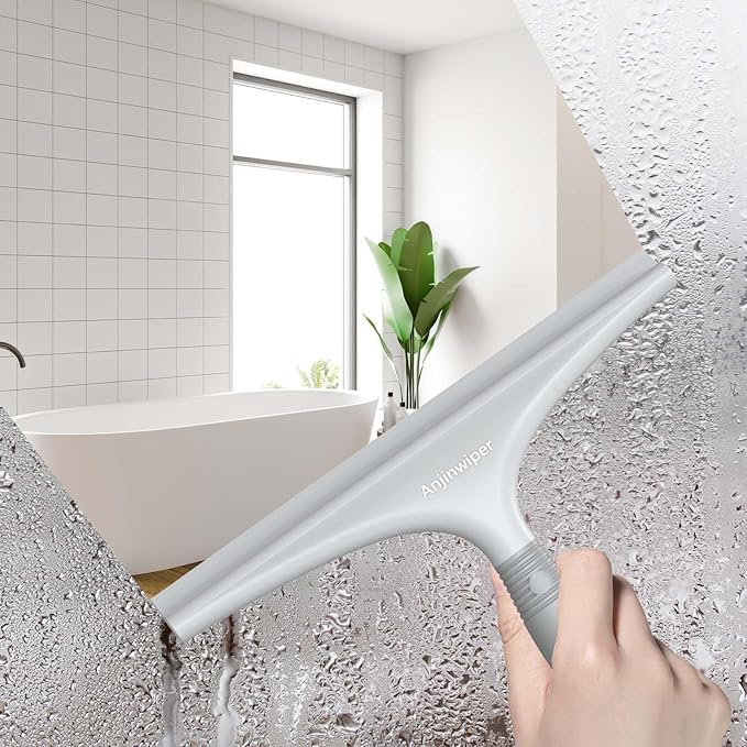 All-Purpose Shower Squeegee for Glass Doors, Silicone Squeegee for Bathroom, Shower Doors, Mirrors, Tiles, 10 inch, Grey