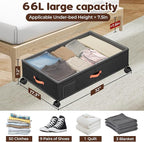 Under Bed Storage with Wheels 2-Pack, Under Bed Storage Containers 60L Clear Lids, Rolling Storage Drawers for Clothes Shoes Blankets, Underbed Organizer Bins(32" L x 17.3" W x 7.5" H)