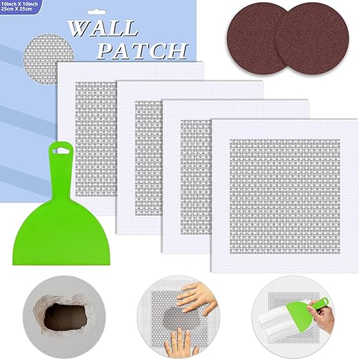 Upgraded 4×10 Inch Self-Adhesive Drywall Patch Kit, Large Hole Repair with Aluminum Patch & Professional Trowel for Interior Wall Restoration