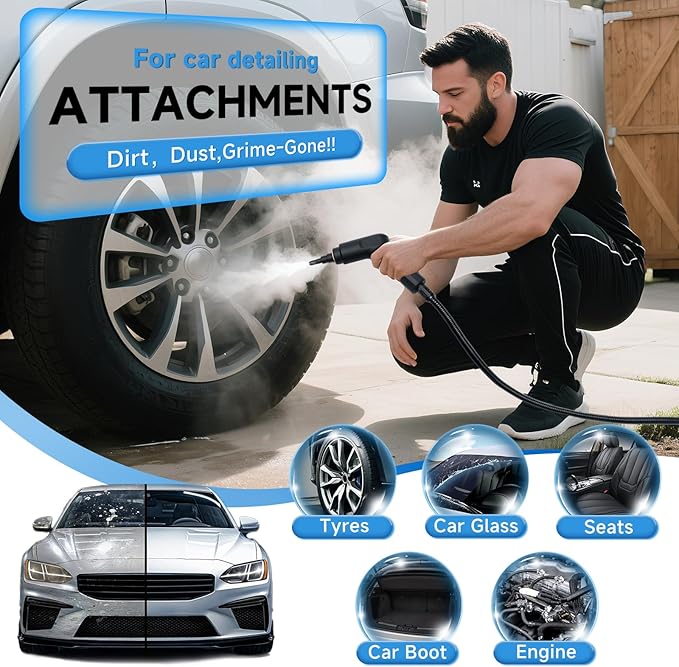 Steam Cleaner, 3-Level Adjustable Handle, 2500W Steam Cleaner for Home, 15s Heat-Up, Portable Steamer for Cleaning Car, 47.04oz Tank, 16 Pcs Accessories for Dirt, Grout, Couch, Furniture, Grease,Tile