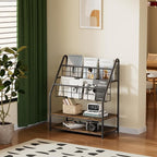 VECELO Magazine Holder Floor,2-Tier Metal Magazine Racks, Newspaper Display Stand with Board Shelves for Books and Brochure in Home Office,Shopping Malls,Indoor&Outdoor Place, Retro Brown