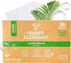 Happy Elephant Laundry Detergent Sheets, Fragrance Free, Natural Biodegradable Laundry Sheets, Plant Based, Tough on Stains, Gentle on Skin, Compatible with HE & Any Washing Machine, 30 Sheet, 1 Pack