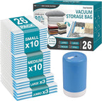 Cozy Essential Travel Vacuum Storage Bags with Rechargeable Cordless USB Pump, Space Saver Bags for Luggage, Suitcase, Carry-On, for Clothes, Blankets, Bedding & Seasonal Storage,26 Combo