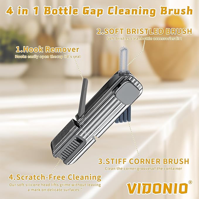 2Pcs 4 in 1 Cup Lid Gap Cleaning Brush Set,Multifunctional Crevice Cleaning Brush for Bottle,Multipurpose Bottle Cleaner with Compact Design Tiny Silicone Cup Holder Cleaner Tool,Kitchen Gadgets