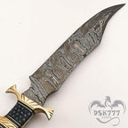 : CUSTOM HAND MADE DAMASCUS STEEL COLLECTIBLE GUTT KNIFE HANDLE MATERIAL BONE USA FLAG ACID ACHING (STAR)