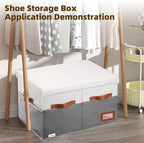Supowin Shoe Organizer for Closet, Foldable Shoe Storage Bins with Lid & Adjustable Dividers, Fabric Shoe Box Storage Containers with Four Reinforced Handles, Fits 20 Pairs, 1 Pack, Grey
