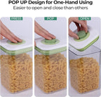 linoroso Pop Airtight Food Storage Containers with Date Recording Lids, Stackable Plastic Storage Containers Set of 5, Dry Cereal Container Set for Pantry Countertop Fridge Organization