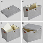 17" Large Collapsible Storage Bins with Lids, Stackable Closet Organizers with PU Handle and Labels, 3-Pack Decorative Fabric Storage Boxes for Home, Bedroom, Closet, Office, Nursery(Gray)