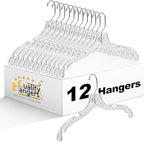 Quality Hangers 12 Pack Crystal Clear Plastic Hangers with Easy Swivel 360 Degree Hook Slim Crystal Coat Hangers 17 Inches (12, 17")