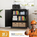 Metal Storage Cabinet 36" H,Steel Locking Cabinet with 2 Lockable Doors and 2 Adjustable Shelves Easy to Assemble for Home Office, Garage,School, Apartment, Warehouse, Utility Room,Black