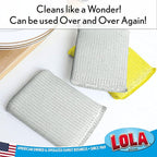 LOLA Wonder Non-Scratch Scouring Pad, 4 Pack, Large Knitted Flat Wire Cloth Fibers w/Foam Sponge Core, Assorted Colors (Gold or Silver)