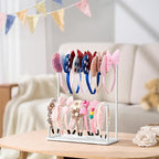 Headband Holder Organizer Metal 2-Tier with Tray: Hair Accessories Display Stand Storage Hairband Rack Necklace Stand Home Bedroom for Girls Women, White