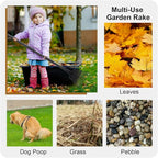 Small Rake for Leaves, 11 Metal Tines Narrow Leaf Rake, 60'' Leaf Rakes for Lawns with Adjustable Steel Handle for Camping Flower Beds Mulch Shrub, Black