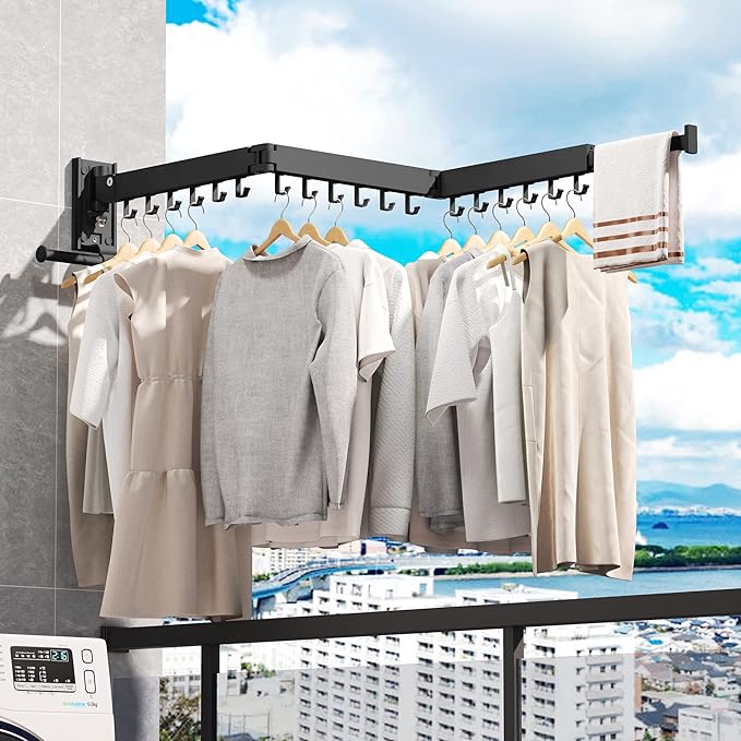 Clothes Drying Rack Wall Mounted(can fold Upward),Laundry Drying Rack,Laundry Room Organization,Wall Mounted Laundry Rack Folding,Retractable Clothing Rack,Collapsible Clothes Hanging Rack