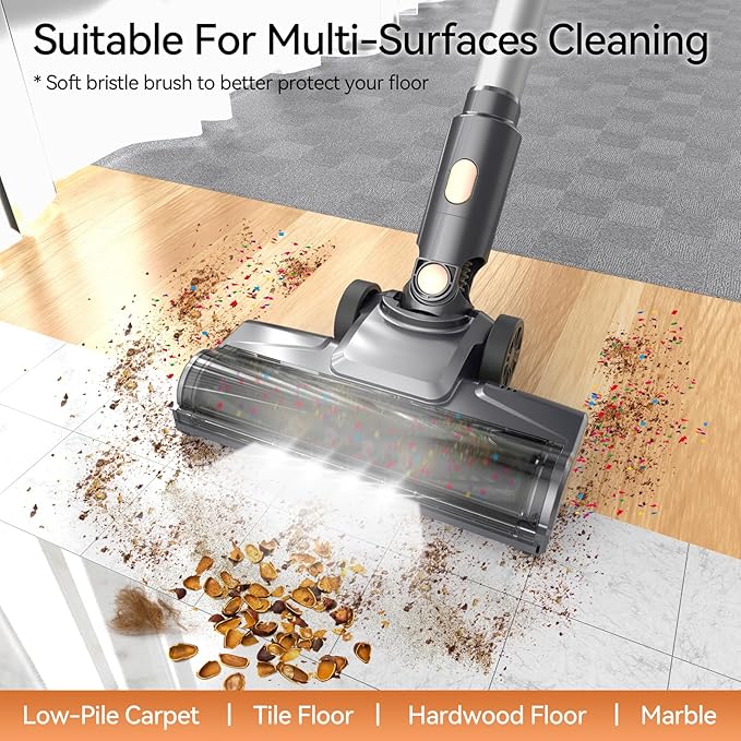 N8 Cordless Vacuum Cleaner,Lightweight Stick Vacuum with Powerful Suction,2200mAh Battery,40 Mins Runtime,Self-Standing,Rechargeable Vacuum Cleaners for Home Hardwood Floor Carpet Pet Hair (Peach)