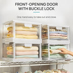 Vtopmart 2 Pack Stackable Storage Bins with Lids,24QT Clear Foldable Closet Organizer with Front-Open Doors,Plastic Storage Containers for Living Room, Bedroom, Craft Room, Dorm Organization