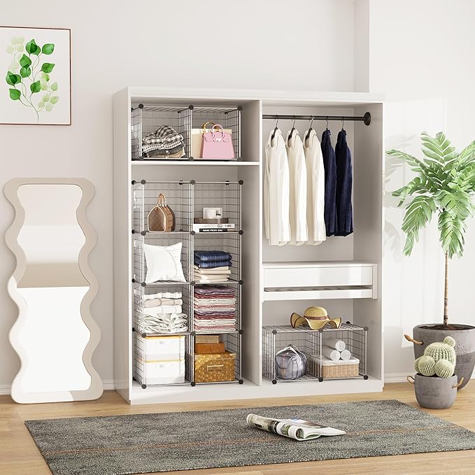 C&AHOME Wire Cube Storage, 12 - Cube Organizer Metal C Grids, Modular Shelves Units, Closet Organizer, Ideal for Home, Office, Living Room, 36.6”L x 12.4”W 48.4”H, Silver Gray UWCS3012G