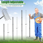 Garden Thatch Rake, 68" Heavy Duty Lawn Leveling Rake with 11 Stainless Steel Tines, Adjustable Long Handle Garden Tool for Loosening Soil, Cleaning The Leaves, Removing Thatch, Laying Sod