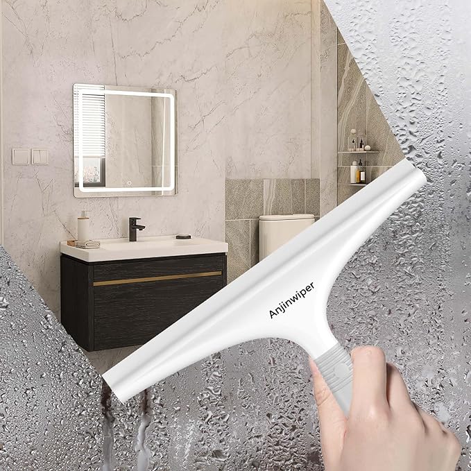 All-Purpose Shower Squeegee for Glass Doors, Silicone Squeegee for Bathroom, Shower Doors, Mirrors, Tiles, 10 inch, White