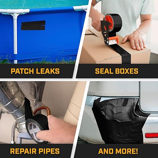 Lockport 3 Pack Black Duct Tape Heavy Duty Waterproof,20 Yards x 2 Inch,Strong Adhesive Roll for Indoor & Outdoor Repair,No Residue,Tear by Hand - Duct Tape Bulk Value