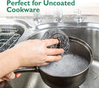 COOLJOB 6/12 Pack Stainless Steel Scrubber Sponges, Heavy Duty Tough Metal Scouring Pads for Dishes, Pans, Pots, Ovens, Uncoated Cookware, Powerful to Clean Grease Dirt Oil or Rust (Sliver, 25 Grams)