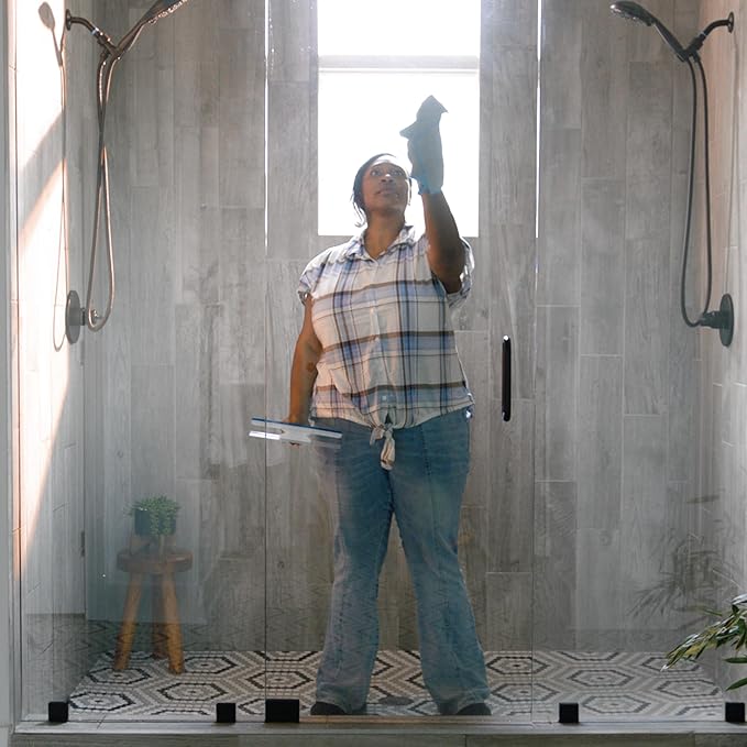 Unger Professional Connect and Clean 10” Glass and Tile Shower Squeegee, Compatible with Standard Threaded Pole, 2-in-1 Bathroom Cleaning Supplies, Cleaner for Showers and Mirrors, Streak-Free Results