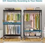 P3 Rolling Clothes Rack, Clothing Racks for Hanging Clothes, Heavy Duty Garment Rack with Wheels, Freestanding Portable Closet Organizer 39.4''W x 14''D x 78.5''H, Max Load 464 LBS, Black