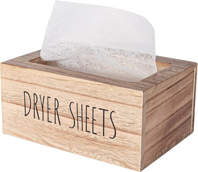 zoocatia Laundry Room Decor Dryer Sheet Container Wood Detergent Dispenser Organization and Storage Box Holder for Laundry Pods, Dryer Balls, Brown
