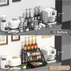 Coffee Syrup Rack Organizer, Spice Racks, Syrup Bottle Holder Stand for Coffee Bar, 3-Tier 12 Bottles Storage Shelves for Syrup, Wine, Dressing for Kitchen Countertop, Rustic Brown & Black