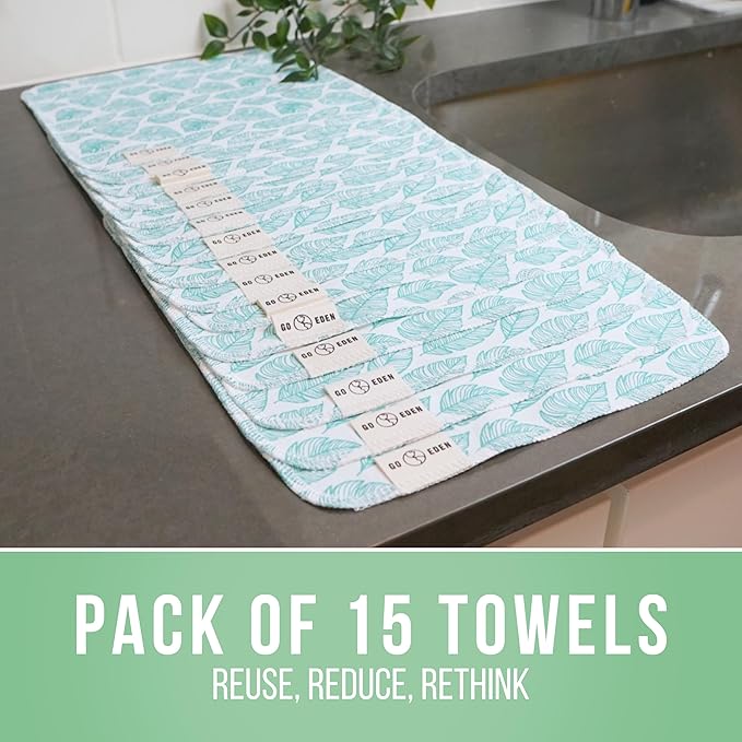 Reusable Paper Towels - Pack of Paperless & Washable Towels, 100% Cotton, Highly Absorbent, and Built to Last, Kitchen Dish Cloth Alternative (Pastels, 15 Pieces)