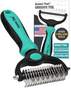 Maxpower Planet Hair Brush - Double Sided Shedding, Dematting Undercoat Rake for Dogs and Cats - Extra Wide Dog Grooming Brush, Reduce Shedding by 95%, Turquoise