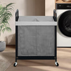 STO STO Laundry Hamper 2 Section, 100L Rolling Laundry Sorter Cart with Removable and Washable Liner Bag, Clothes Hamper with Wheels and Metal Handle for Laundry Room and Bedroom, Gray