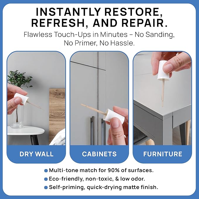 Alora Touch-Up Paint | Matte Finish for Drywalls, Concrete, Brick, Tile, Doors, Cabinets & More | Multi-Tone Gray Repair Kit | Quick-Dry, Low-Odor, Ultra-Low VOC | No Sanding or Primer Needed | 3 Pack