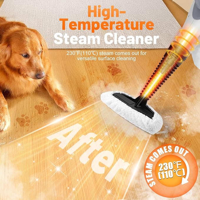 Multi-Surface Handheld Pressurized Steam Cleaner with 11-Pieces Accessories, 15.2OZ Hands-free Portable Steamer for Cleaning, Multipurpose Steam Cleaner for Home|Upholstery|Car|Floor|Grout|More