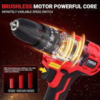 TEENO 20V MAX Power Tool Combo Kit, 7 Tool Cordless Power Tool Set with 3.0Ah Battery, Charger, and Tool Box Included, Brushless Combo Kit for Home Improvement, Yard Work & Woodworking