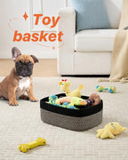 Small Woven Basket, 13.5 x 9.5 x 5 Inches, Storage Basket for Organizing, Cute Small Rope Shelf Closet Cube Storage Bins Baskets for Shelves, Dog Toy Gift Baskets Empty, 3 Pack Black & Brown