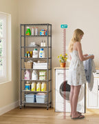 Golpart 8 Tier Shelves Storage Shelf Wire Closet Bathroom Organizers Metal Pantry Kitchen Garage Shelving Unit Laundry Room Organization Home Rack Net Basket Black with Wheels 12”D X 22”W X 74.2”H