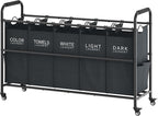 Tajsoon 5 Bag Laundry Sorter Cart, 5 Section Laundry Hamper with Heavy Duty Rolling Lockable Wheels, Laundry Basket Organizer with Removable Bags for Dirty Clothes Storage, Black