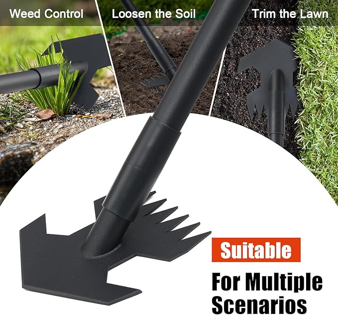 Hoe Garden Tool, Weeding Hoe Cultivator Long Handle 52", Heavy Duty Steel Scuffle Hoe for Lawn Yard Garden, Adjustable Rocket Shaped Weed Remover with Sharp Blade