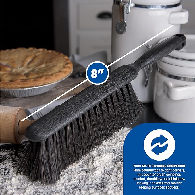 SPARTA Flo-Pac Counter Brush, Bench Brush, Dustpan Brush with Long Lasting for Counters, Floors, And Fireplace, 8 Inches, Black