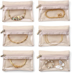 Vlando Jewelry Travel Case,Travel Jewelry Organizer with Clear Velvet Jewelry Bags Zipper Pouch for Women Girl Gift 6Pcs