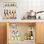 JYPS 2 Pack Under Sink Organizer, 2 Tier Pull Out Under Kitchen Bathroom Sink Organizer and Storage, Metal Sliding Drawer for Cabinet Pantry Undersink Organizers Shelf