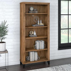 Bush Furniture Somerset 5 Shelf Bookcase in Fresh Walnut, Tall Bookshelf, Large Book Shelf for Living Room, Home Office, or Entryway
