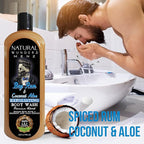 Natural Wunderz Mens Body Wash, Exfoliating Bay Rum & Coconut Aloe Scent, 32 Fl Oz All-In-One Liquid Soap and Shower Gel, Sulfate Free and Vegan Friendly Body Scrub