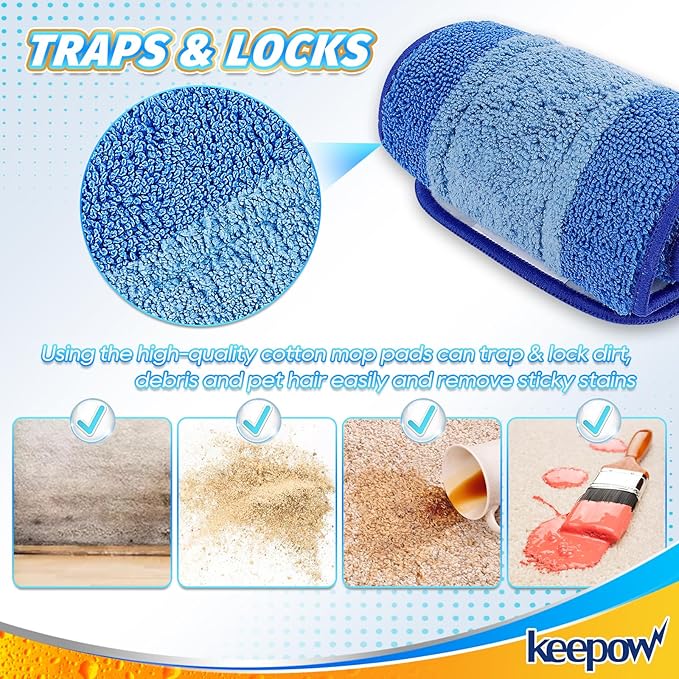 KEEPOW 2 Pack Microfiber Cleaning Pad, Mop Replacement Pads for Hardwood Floor Cleaner/Hard Surface Floor Cleaners, Washable Dusting Refill for Premium Spray Mop