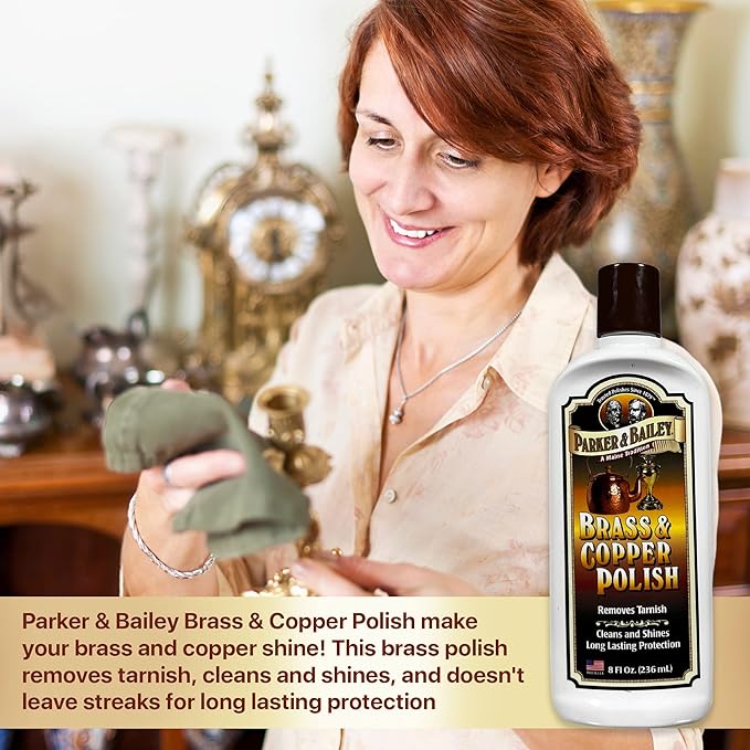 Parker & Bailey Brass & Copper Cleaner – Removes Tarnish and Restores Shine on Metal, Antique Décor, Pans & Furniture, 8 oz Bottle