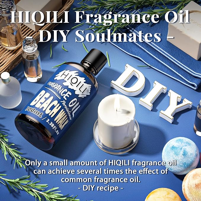 HIQILI Beach Walk Fragrance Oil 100ml for Diffuser Car Freshies, Clean Fresh Scent for Candle Making Soap Laundry 3.38 Fl Oz